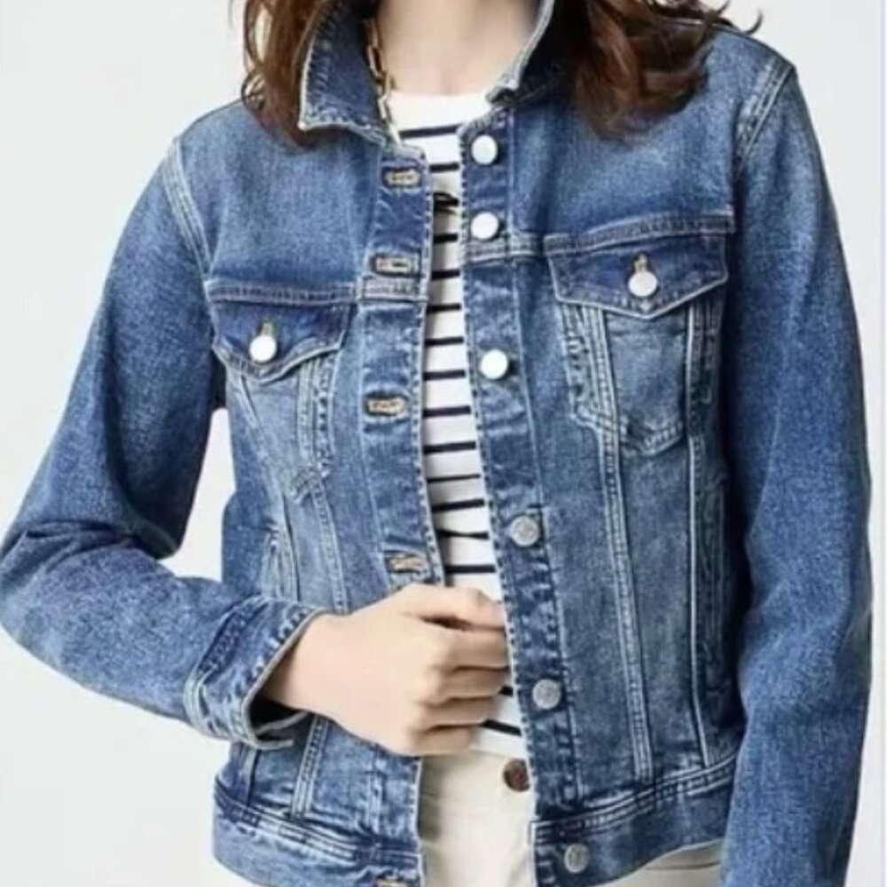 J.Crew Classic Indigo Denim Trucker Jacket Dark Wash Jean Blue Womens XS
